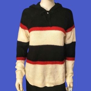 CLOUD CHASER Color Block Striped Loose Knit Hoodie Sweater